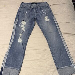 Express Light Blue Distressed Skinny Jeans